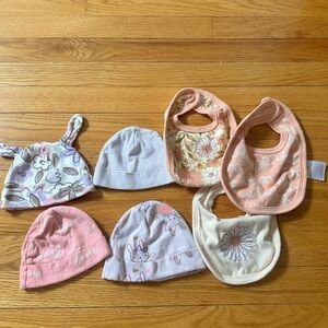 Floral and Pastel Baby Bib and Hat Bundle